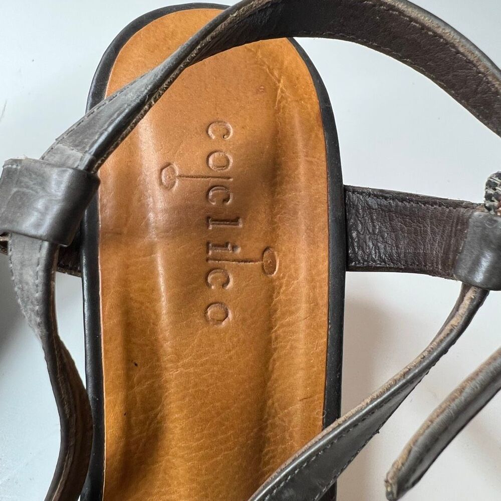 Coclico Brown Leather Cut Out Wedge Sandals Peep Toe Made in Spain Size 39.5 - Picture 2 of 5